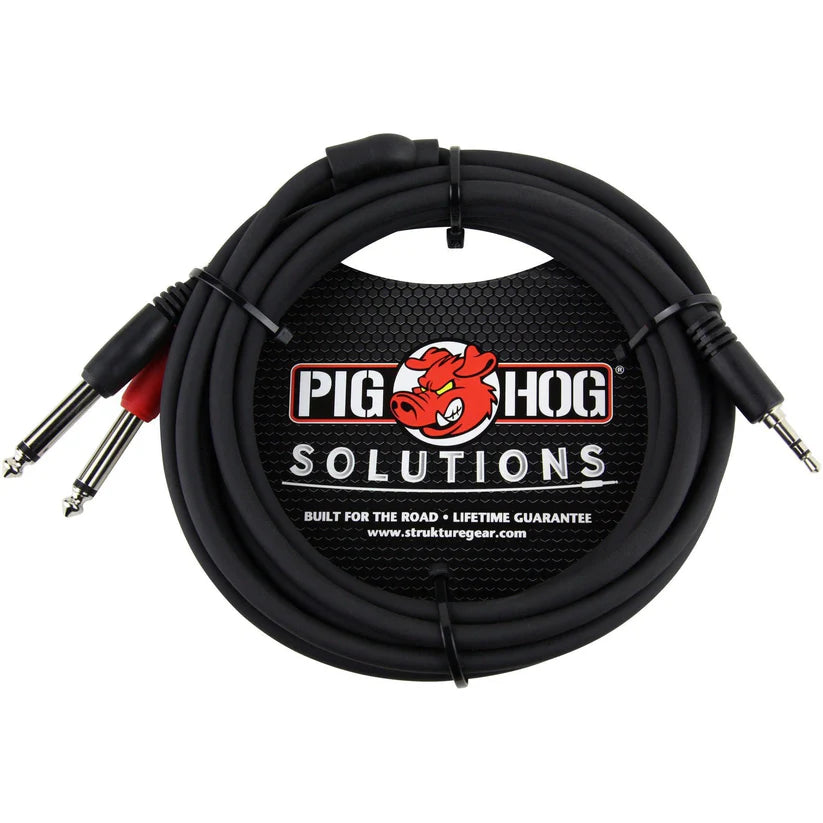 Pig Hog 10ft Stereo Breakout cable 3.5mm to Dual Mono 6.3mm Cable