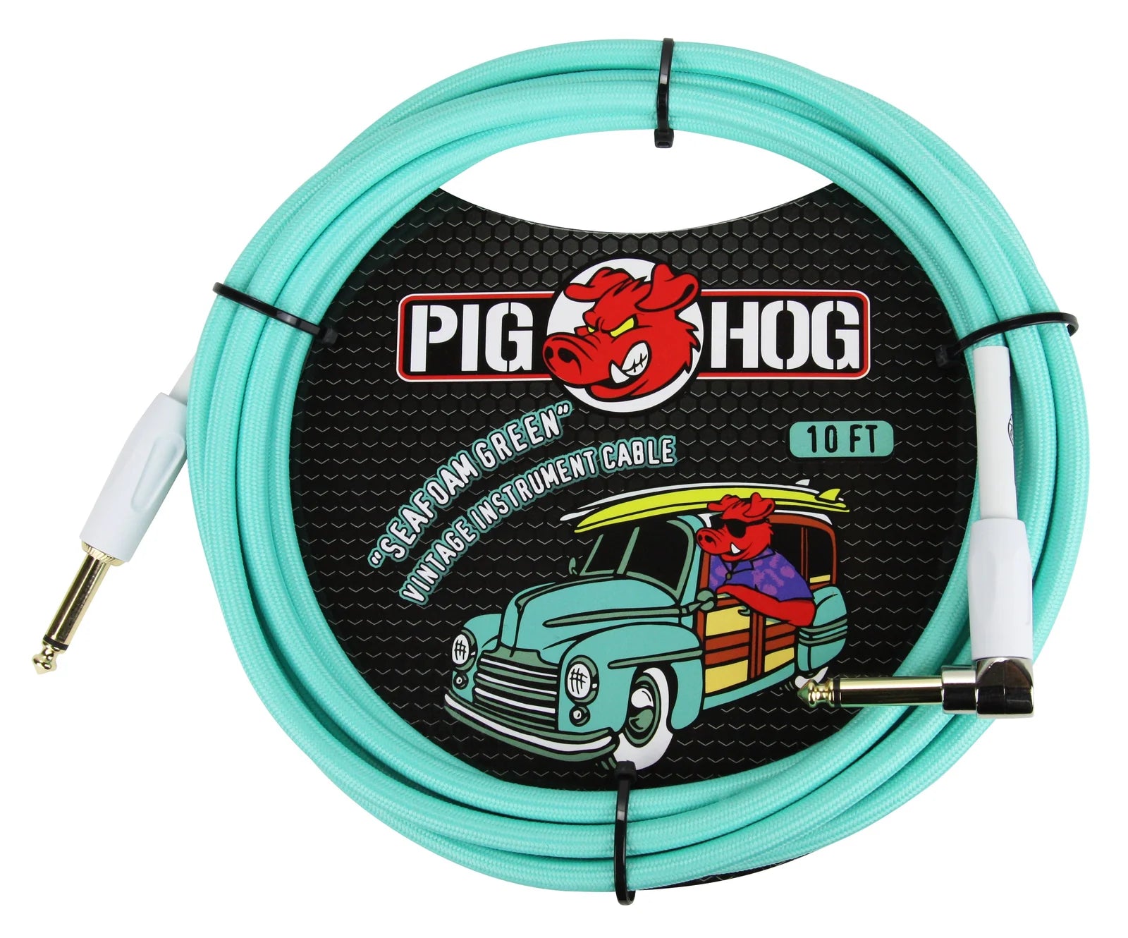 Pig Hog "Seafoam Green" Instrument Cable, 10ft Right Angle