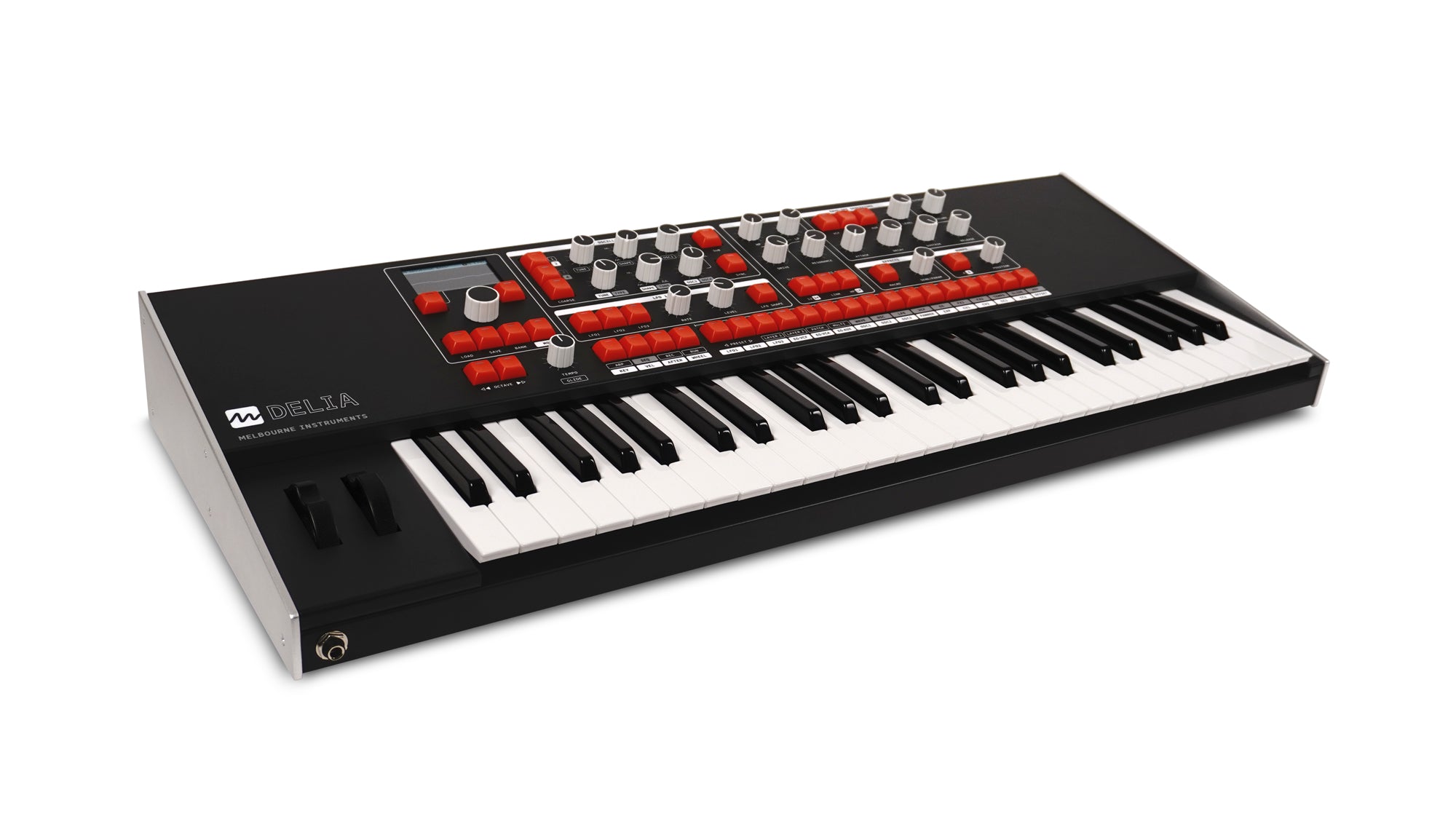 Melbourne Instruments Delia, 6-voice motorized morphing synth, bi-timbral, 49 keys.