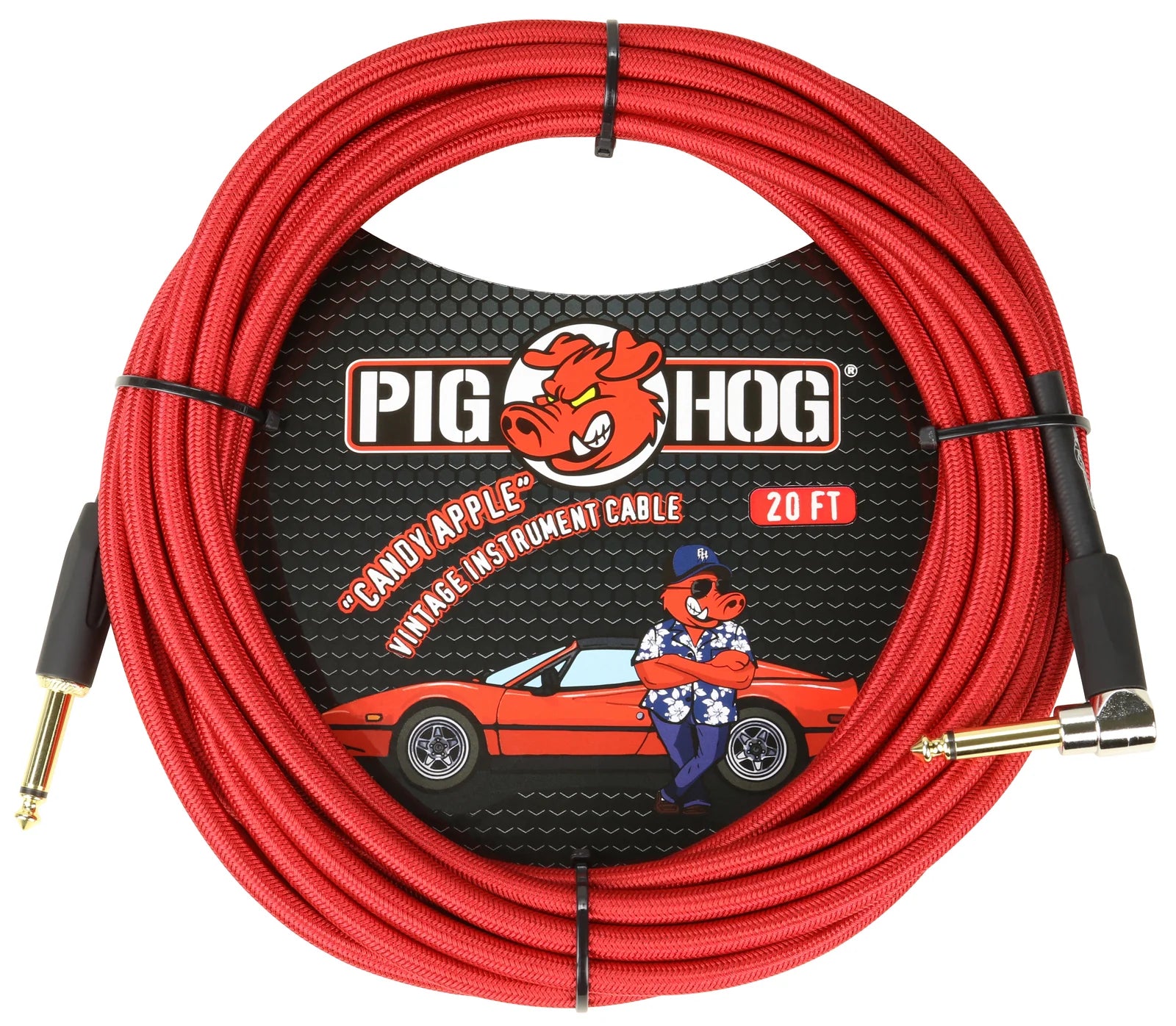 Pig Hog "Candy Apple Red" Instrument Cable, 20ft. Right Angle
