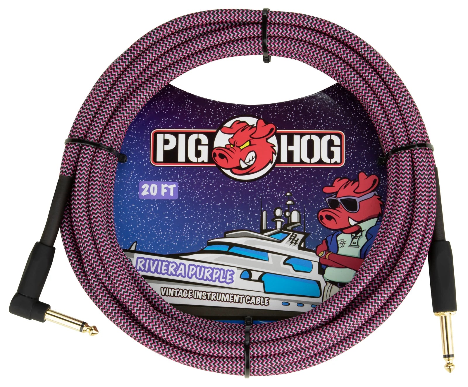 Pig Hog "Riviera Purple" Instrument Cable, 20ft Right Angle