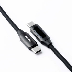 MyVolts Step Up USB-C to USB-C PD Cable with LCD Power Meter, Liquorice Black