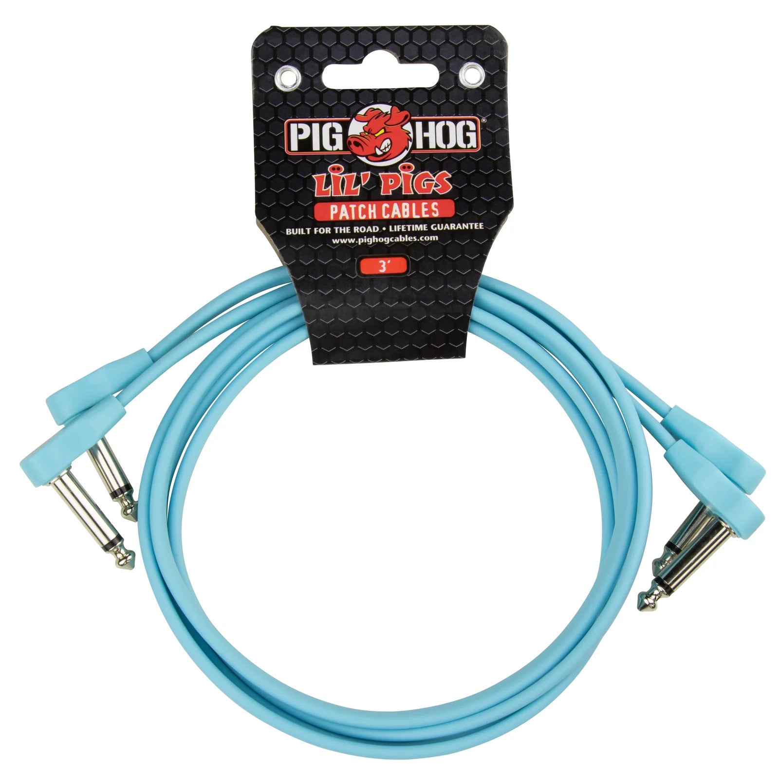 Pig Hog Lil Pigs 3ft Low Profile Patch Cables - 2 pack, Daphne Blue