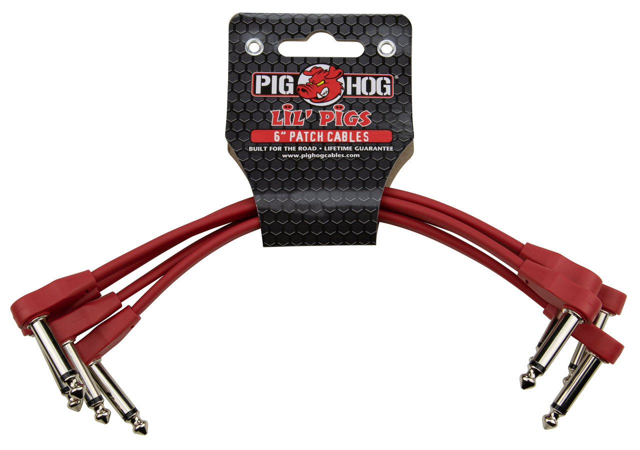 Pig Hog Lil' Pigs Low Profile 6" patch cables, 4pk - Candy Apple Red