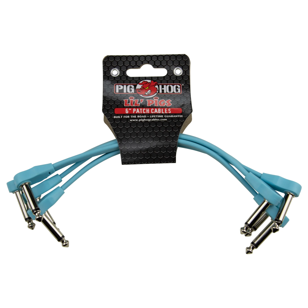 Pig Hog Lil' Pigs Low Profile 6" patch cables, 4pk - Daphne Blue