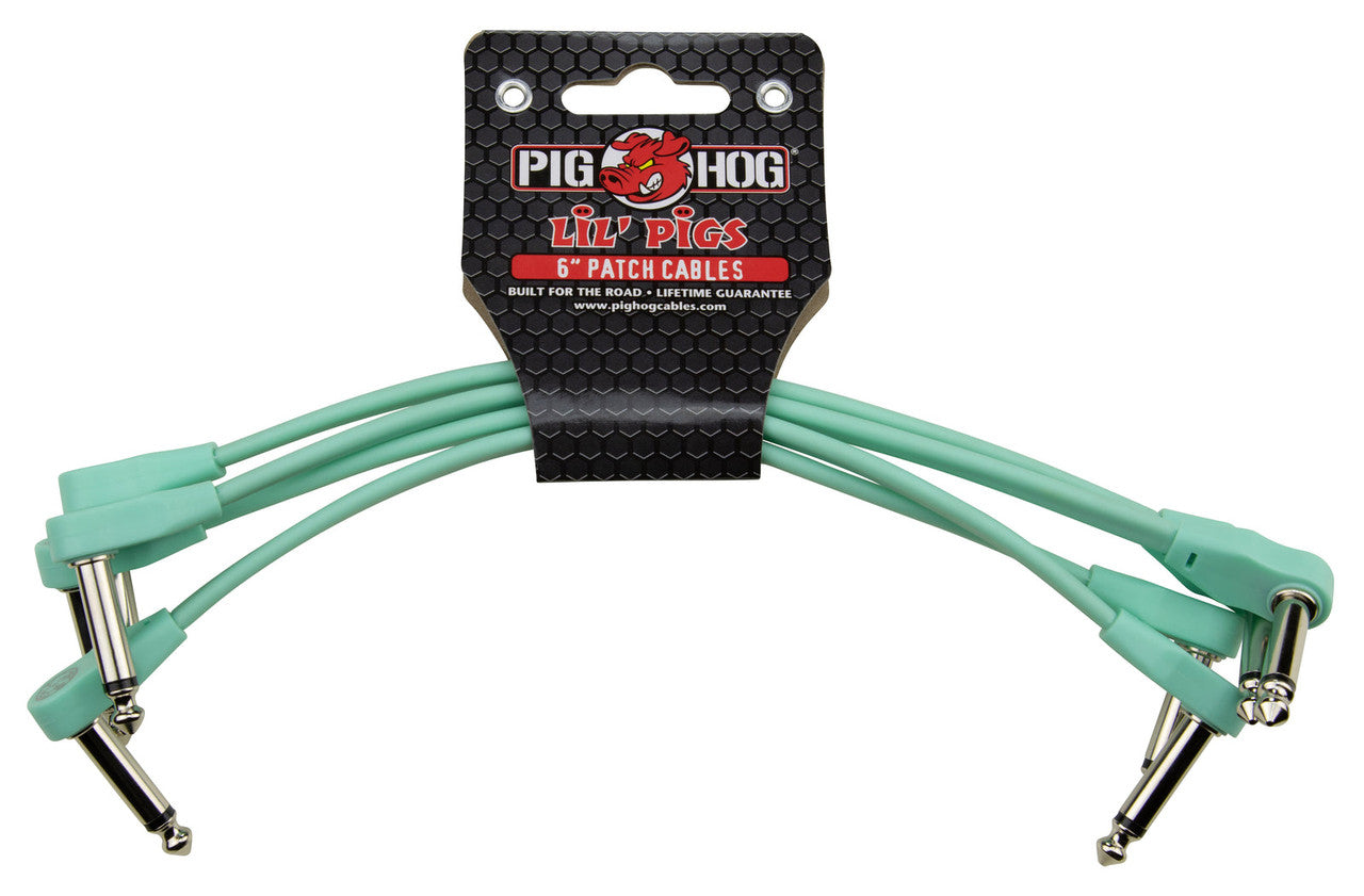 Pig Hog Lil' Pigs Low Profile 6" patch cables, 4pk - Seafoam Green