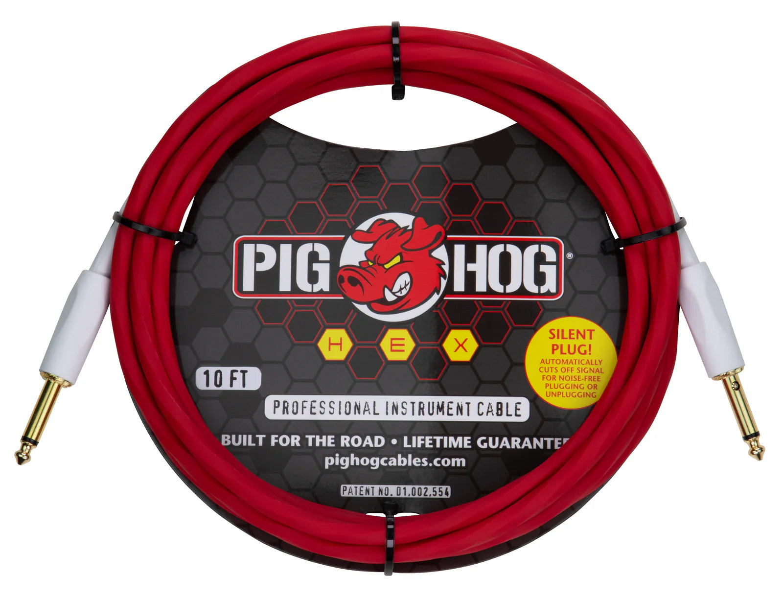 Pig Hog Hex Series Silent Cable 10 ft Candy Apple Red