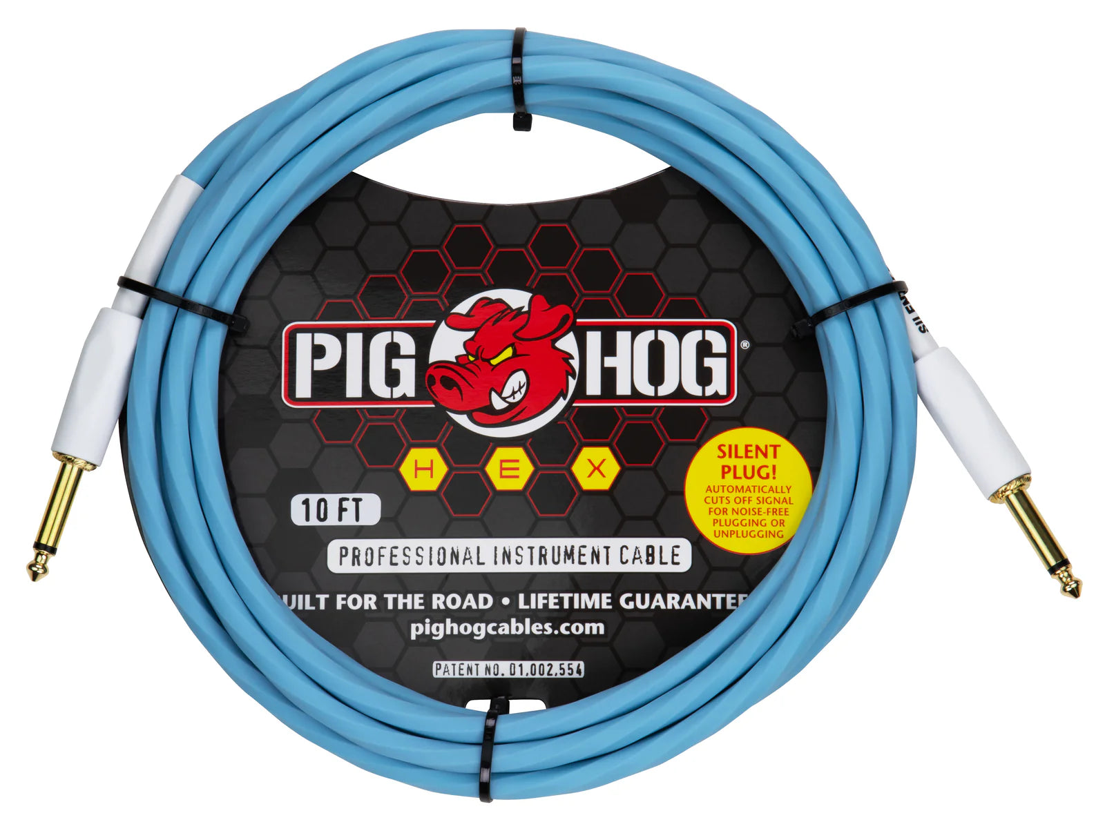 Pig Hog Hex Series Silent Cable 10 ft Daphne Blue