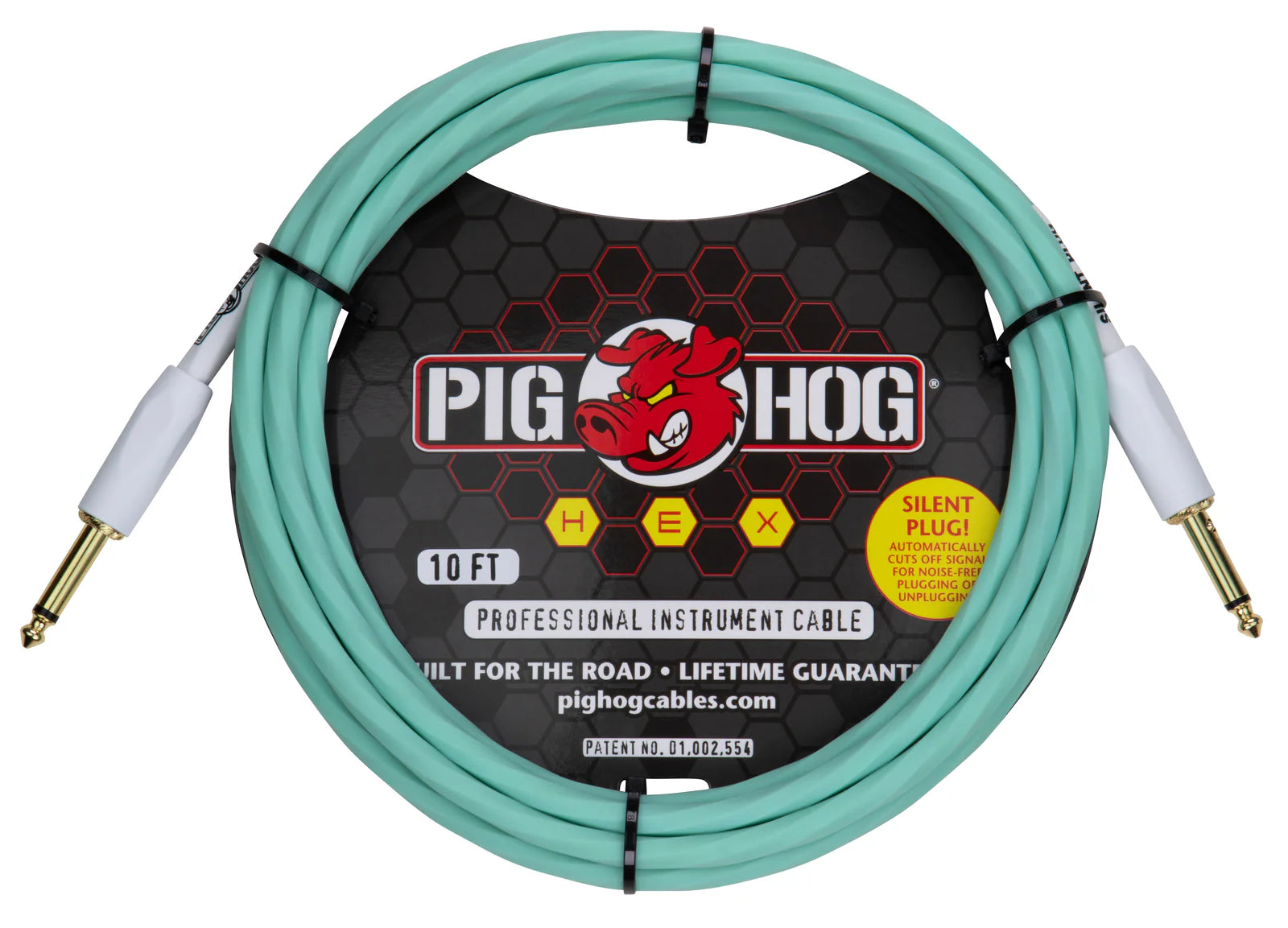 Pig Hog Hex Series Silent Cable 10 ft Seafoam Green