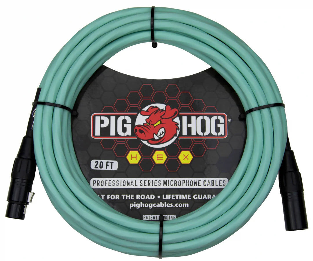 Pig Hog Hex Series Mic Cable, 20ft - Seafoam Green