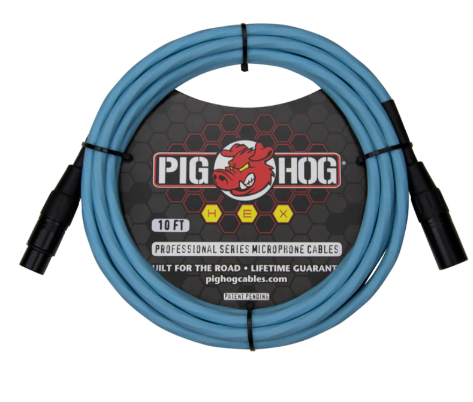 Pig Hog Hex Series Mic Cable, 10ft - Daphne Blue