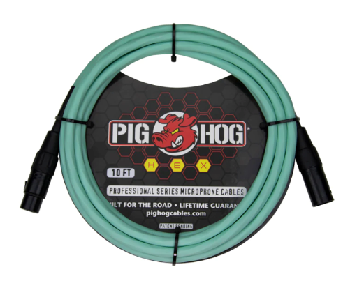 Pig Hog Hex Series Mic Cable, 10ft - Seafoam Green