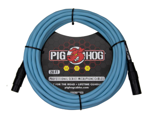 Pig Hog Hex Series Mic Cable, 20ft - Daphne Blue