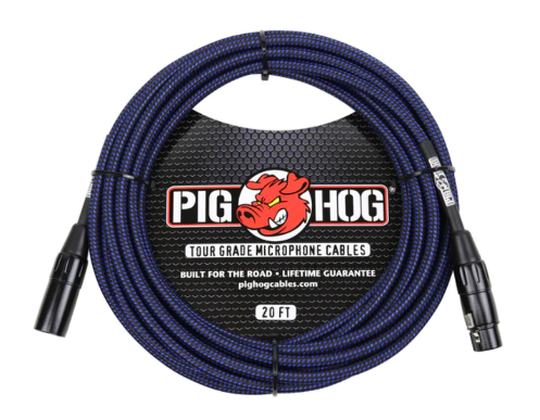 Pig Hog Black & Blue Woven Mic Cable, 20ft XLR