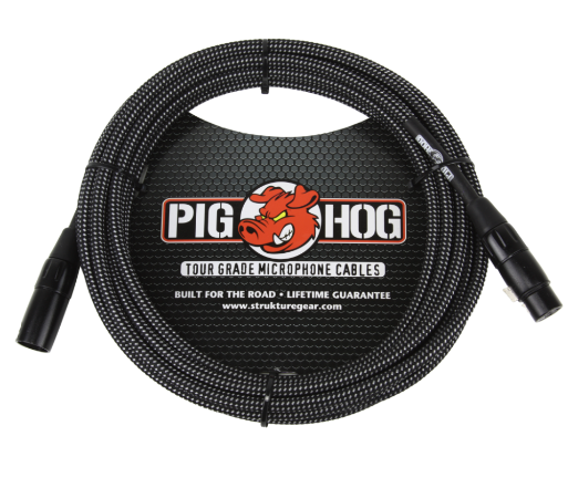 Pig Hog Black & White Woven Mic Cable, 20ft XLR