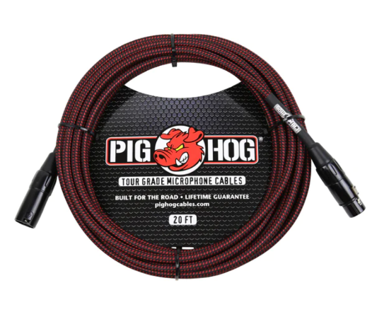 Pig Hog Black & Red Woven Mic Cable, 20ft XLR