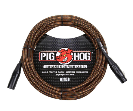 Pig Hog Black & Orange Woven Mic Cable, 20ft XLR