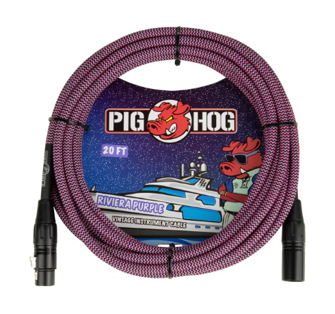 Pig Hog Riviera Purple Woven Mic Cable, 20ft XLR