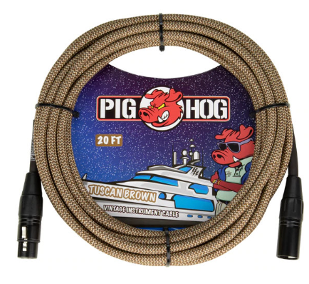 Pig Hog Tuscan Brown Woven Mic Cable, 20ft XLR