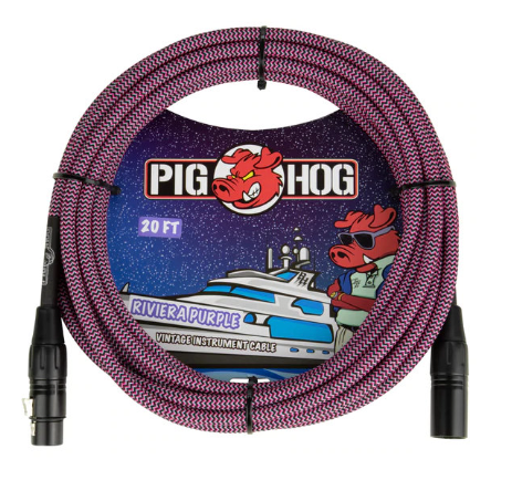 Pig Hog Riviera Purple Woven Mic Cable, 20ft XLR