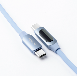 MyVolts Step Up USB-C to USB-C PD Cable with LCD Power Meter, Sky Blue