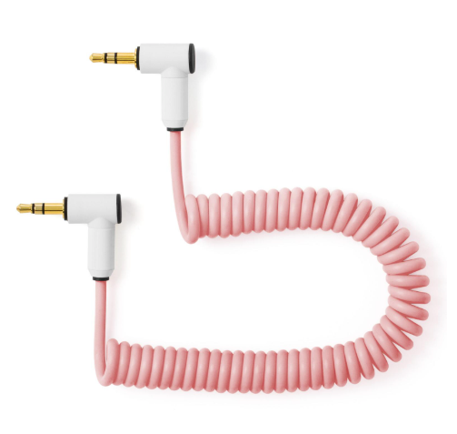 Candycords - myVolts audio cable, 3.5mm angled jack to 3.5mm angled jack, curly 20cm to 30cm, Marshmallow Pink