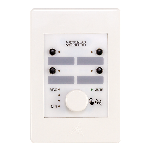 Australian Monitor WP4R-W 4 Button Wall Control Panel with Rotary Encoder White for the ZONEMIX Solution