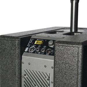 DB Technologies Bi-amped system. 2x tops with 4x 4” full-range speakers. 2 x 12” active subwoofer.